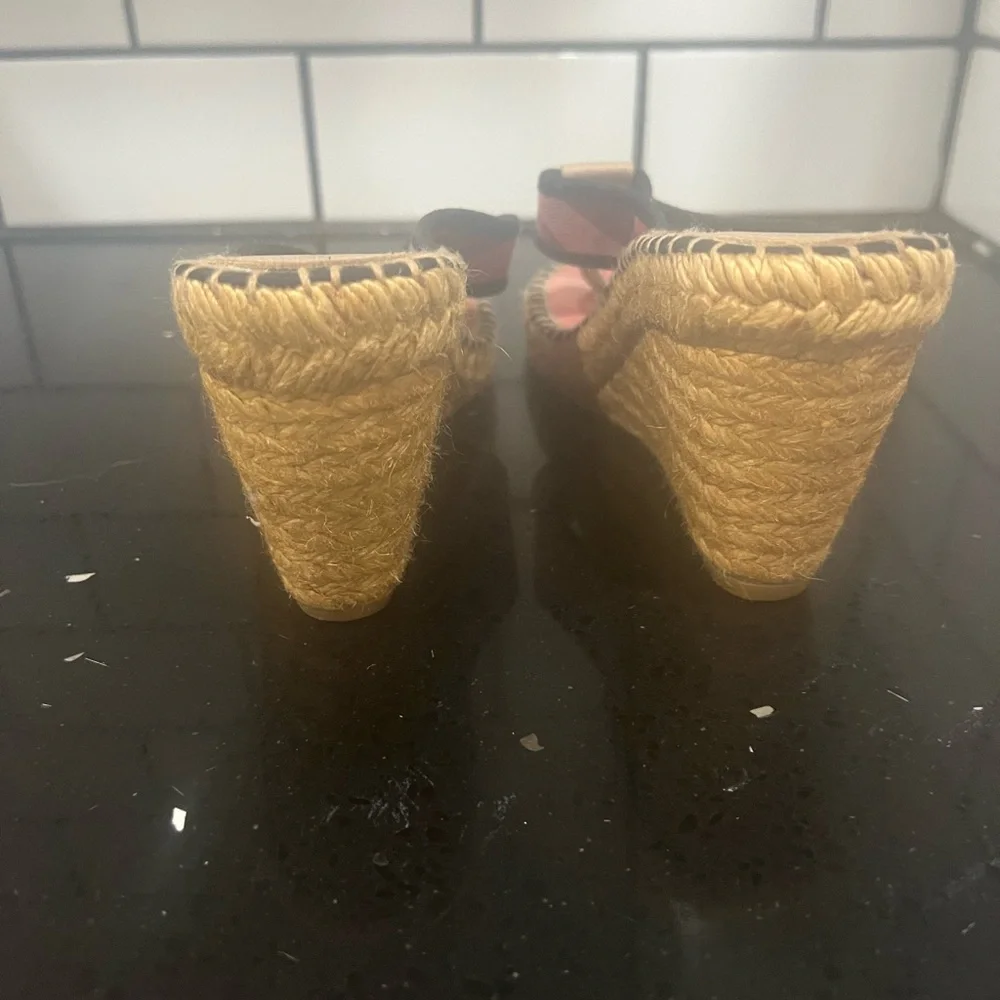 Burberry Red and Black Plaid Wedge Sandals - Picture 4 of 6